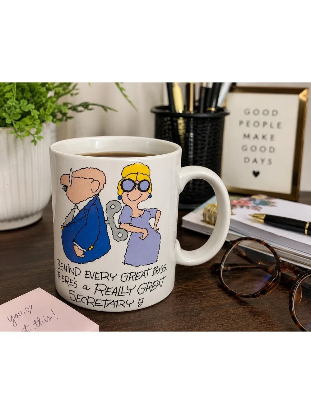 Vintage Russ Berrie Secretary Mug Behind Every Great Boss Funny Coffee Cup